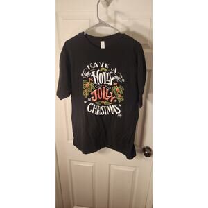 Holly Jolly Christmas Graphic T-Shirt Black Short Sleeve Tee Size XL